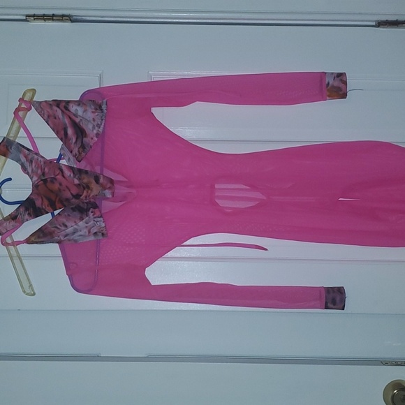3 pieces Jumpsuit with top and bottom bikini Bartender dancer outfit S hot Pink - Picture 2 of 12